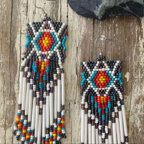 White Free People Beaded Southwestern Earrings - Picture 3 of 5